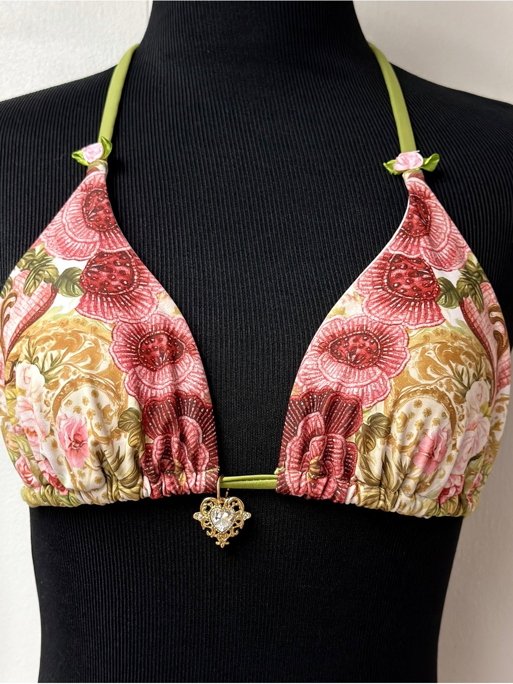Floral Pink & Green Triangle Bikini Set with Sarong - Picture 2 of 9